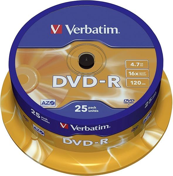Verbatim DVD-R Discs 25 Pack - 4.7GB, 16x Speed, UV Protection, Bulk Blank Discs for Reliable Data Storage