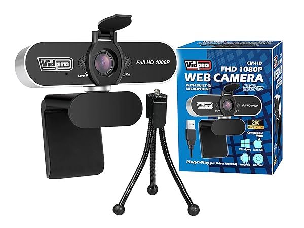Vidpro CM-HD 1080P Full HD Webcam with Microphone and Tripod for Video Calls Meetings Live Streaming and Gaming