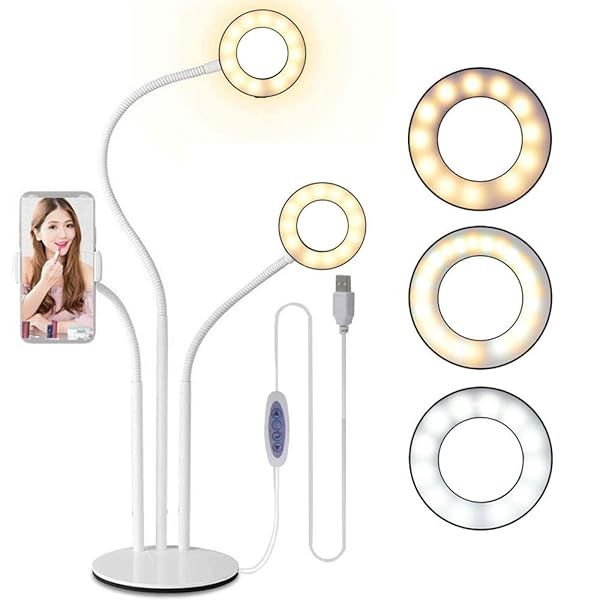 Vivitar PC102 3 In 1 Desktop Stand with Ring Lights and Phone Cradle for Vlogging Podcasting and Makeup Essentials