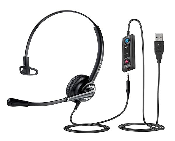 VoicePro 30 Professional USB and 3.5mm Headset with Noise Canceling Microphone and HD Speakers for Home Office and Call Center Use