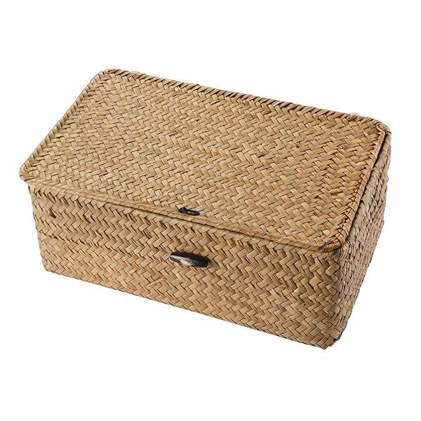Vosarea Rattan Storage Basket - Hand-Woven 9-Inch Seaweed Container with Lid for Stylish Home Decor & Organization