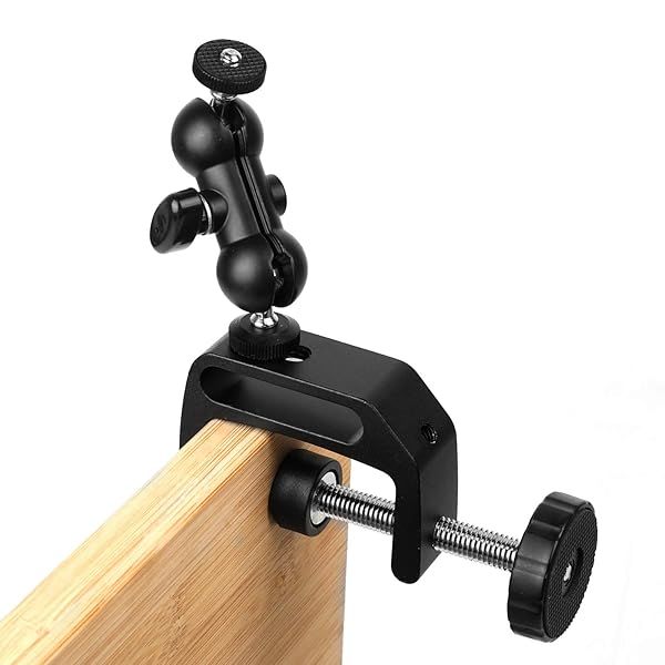WANBY Camera Clamp Mount with Double Ballhead & Super Clamp for DSLR, LCD Monitors & LED Lights - Versatile Desk Mount Bracket