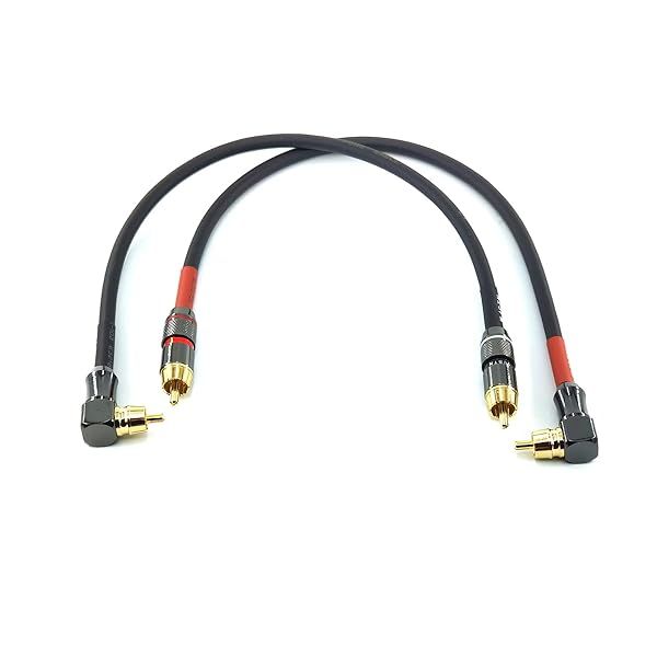 WJSTN-055 90 Degree Right Angle RCA Subwoofer Cable Audio Cable RCA Male to Male Audio Video Cord for Subwoofer, HDTV, Amplifiers,Home Theater,Hi-Fi Systems,Subwoofe 2 Pack (1FT)