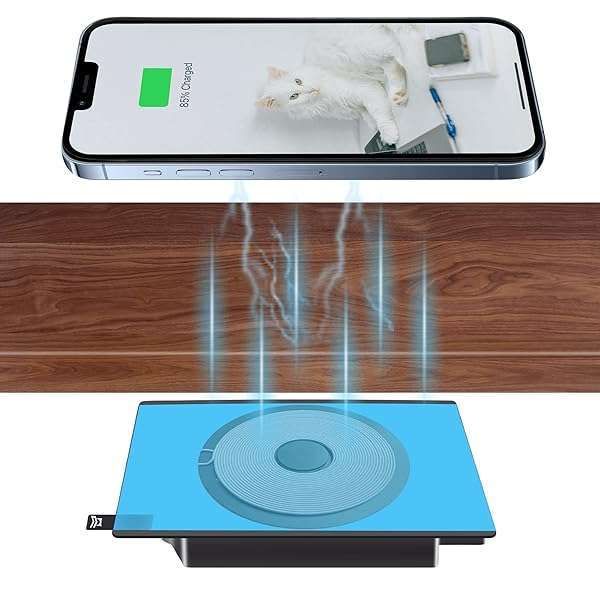 WLICNE Under Desk Wireless Charger Without Sticker,5-15MM Invisible Wireless Charger pad- for iPhone 13/12 Pro/Max/Airpods&Android (36W Adapter Included)