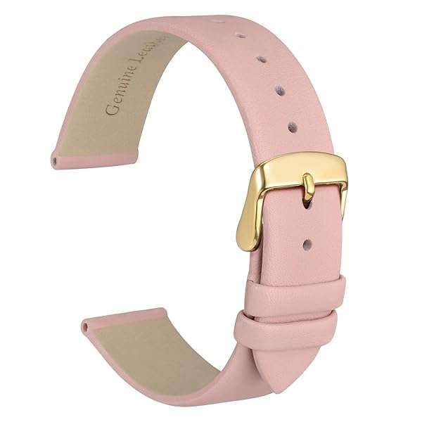 Elegant Light Pink WOCCI 14mm Genuine Leather Watch Band with Gold Buckle - Stylish Replacement Strap