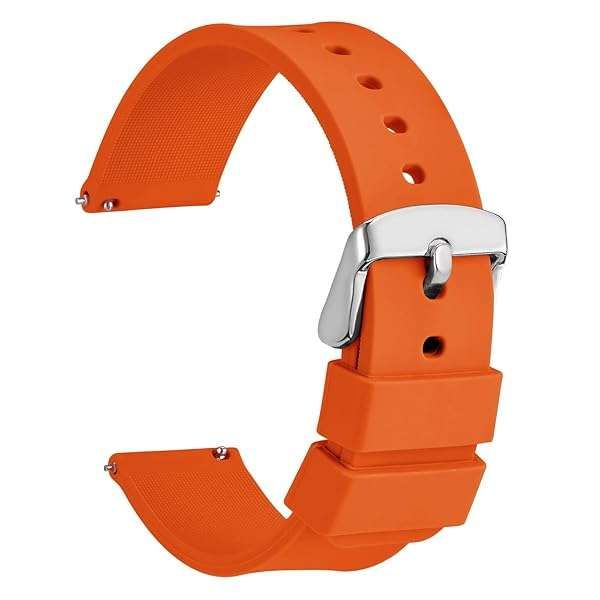 WOCCI 14mm Silicone Watch Band - Quick Release Rubber Strap with Silver Buckle in Orange