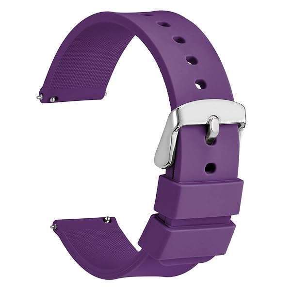 WOCCI 14mm Silicone Watch Band - Quick Release Purple Rubber Strap with Silver Buckle