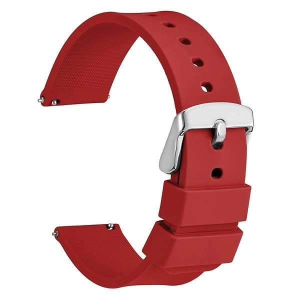 WOCCI 24mm Silicone Watch Band - Quick Release Rubber Strap with Silver Buckle in Christmas Red