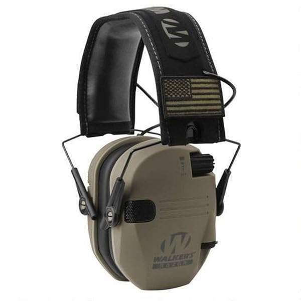 Walker&#039;s Razor Slim Folding Electronic Ear Protection with Sound Activated 23dB Noise Reduction and Sound Amplification, Tan Patriot
