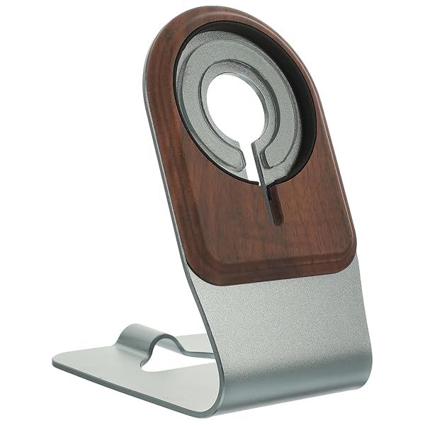 Walnut Gray Magnetic MagSafe Phone Stand for iPhone 12/12 Pro Max - Stylish Wooden & Aluminum Dock with Wireless Charging
