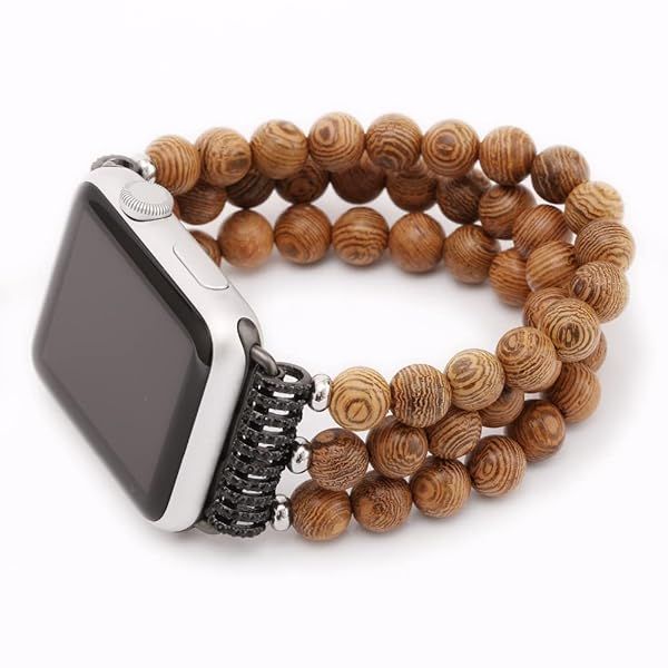 Stylish Wooden Bead Apple Watch Band for Women - Elastic Stretch Bracelet, Fits Series 1-8, Two Sizes Available