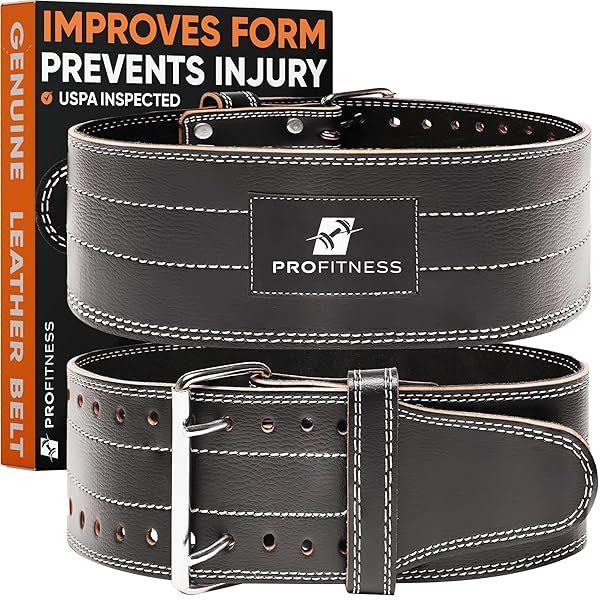 Heavy Duty Weightlifting Belt for Men & Women - Leather Back Support for Deadlift & Powerlifting (Black/White, Medium)