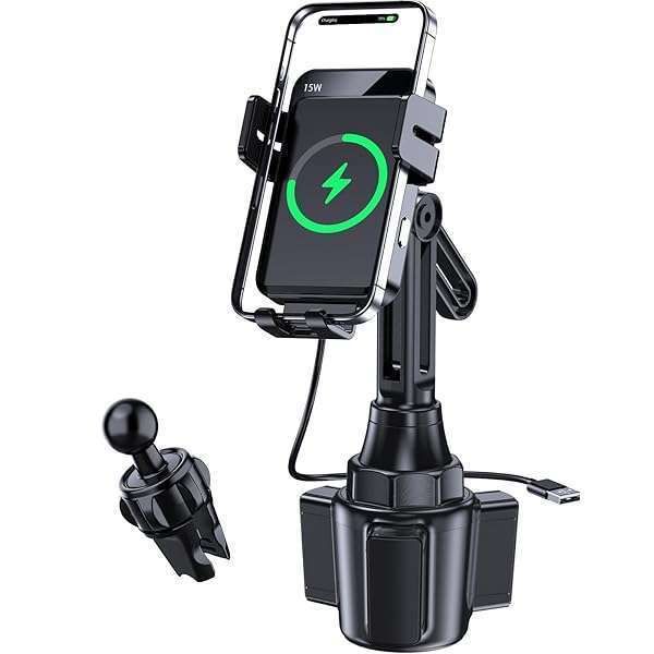 Fast Wireless Car Charger & Auto Clamping Phone Mount for iPhone & Samsung - MOKPR 15W/10W/7.5W Cup Holder & Air Vent Holder