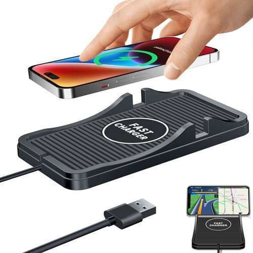 Fast Wireless Car Charger Pad - 15W Qi Charging Mat for iPhone & Samsung Galaxy - Quick Charge Phone Stand Holder