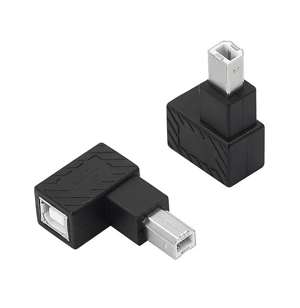 YACSEJAO USB 2.0 Type-B Male to Female Printer Adapter, 2 Pack, 90 Degree, 480 Mbps, Plug & Play, Compatible with PC, USB 2.0, Right Angle