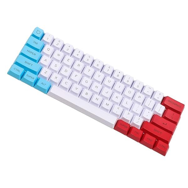 YMDK 61 ANSI Custom Keycap Set - Red Blue White Thick PBT for 60% Mechanical Keyboards (OEM Profile, MX Switches)