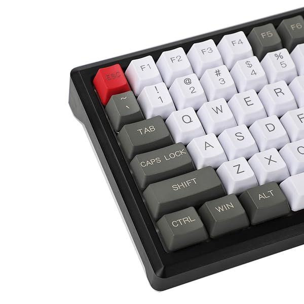 YMDK 96 84 ANSI ISO Keyset - Thick PBT Keycaps for Cherry MX Keyboards (White Gray Red) - OEM Profile for YMD96, RS96, KBD75, YMD75, FC980M