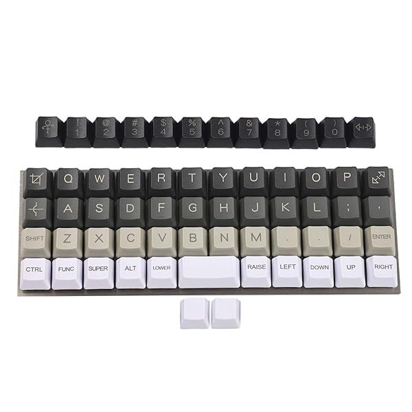 YMDK Planck Niu40 Preonic Keyset - White Gray Black Gradient PBT Keycaps | Laser-Etched 1.5mm OEM Keycap Set