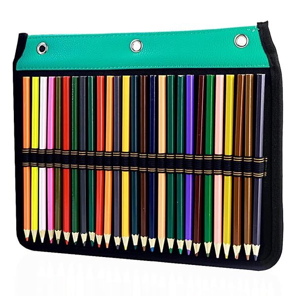 YOUSHARES 54 Slots Pencil Sleeve - 3 Ring Binder Pouch for Colored Pencils & Pens - Green Stationery Organizer