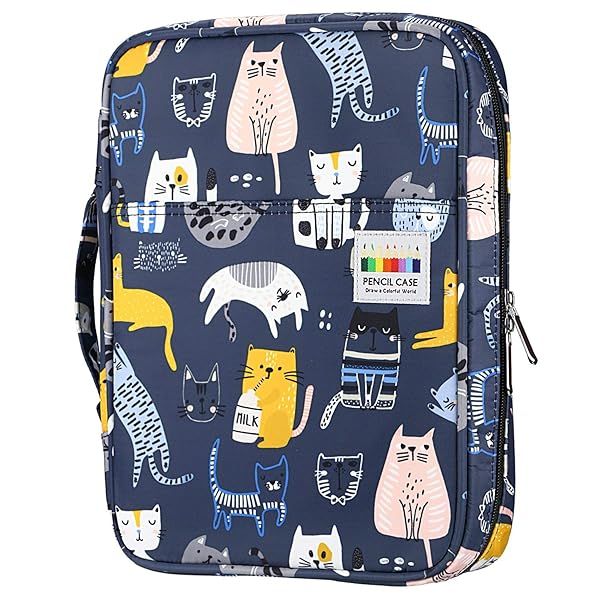 YOUSHARES 166-Slot Colored Pencil Case Organizer with Zipper & Wrap - Perfect for Prismacolor & Gel Pens (Sports Cat Design)
