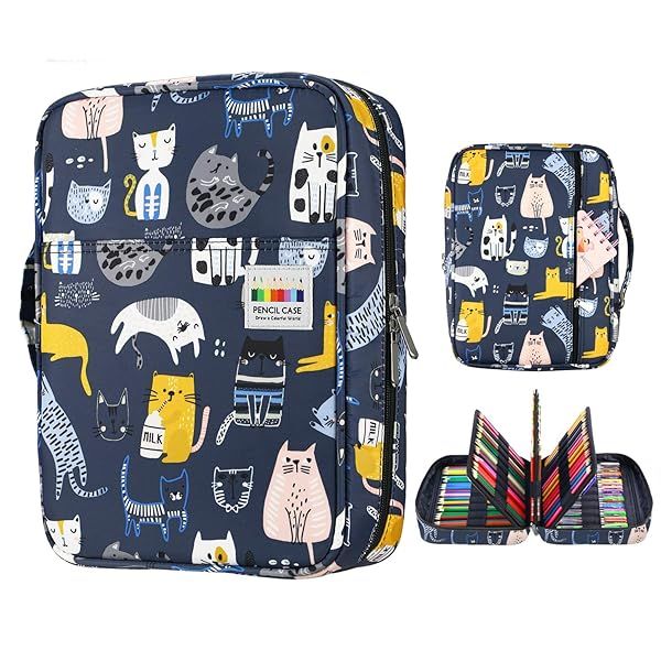 YOUSHARES 220 Slot Colored Pencil Case Organizer - Multi-Layer Holder for Prismacolor & Gel Pens (Sports Cat Design)