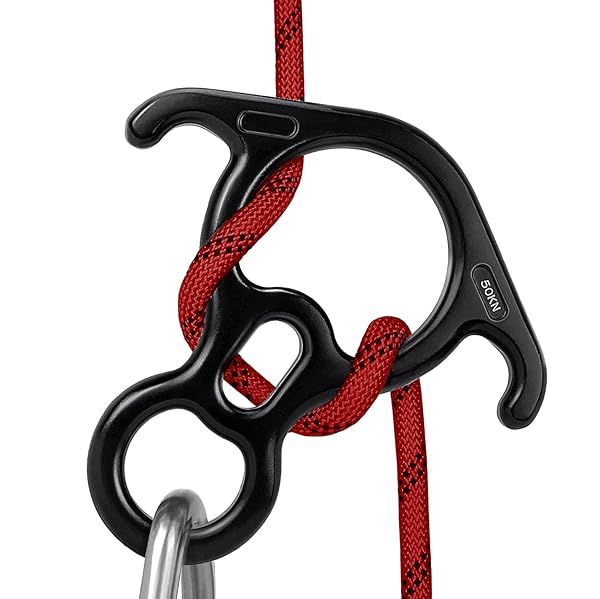 YXGOOD 50KN Rescue Figure 8 Descender Belay Device for Rock Climbing and Rappelling Aluminum Magnesium Alloy Black