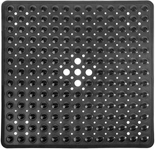Yimobra Non-Slip Shower Stall Mat 21x21 Inch - Soft, Washable Bath Mat with Suction Cups & Drain Holes - Black Bathroom Accessory