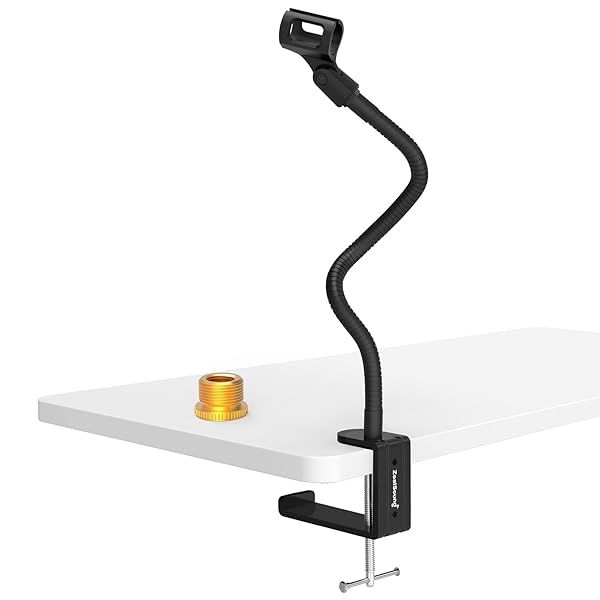 ZealSound Microphone Stand,Flexible Gooseneck Desktop Mic Stands Holder with Heavy Duty Desk Clamp,3/8&quot; to 5/8&quot; Screw Adapter Include 360 Adjustable Compact Mic Arm for Blue Snowball Ice Spark (Black)