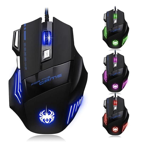 Zelotes Ergonomic 7200 DPI Wired Gaming Mouse - 7 Buttons, LED, Compatible with Mac & PC - Black T80
