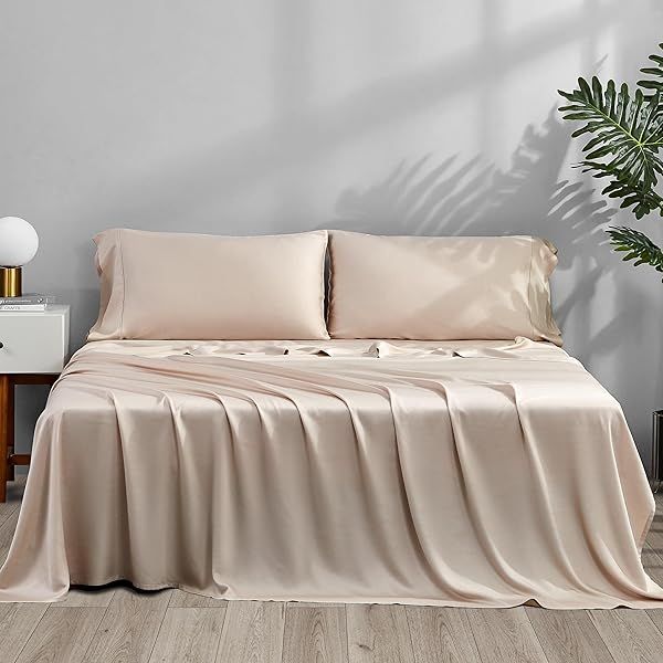 ACCURATEX King Size Cooling Sheets Sand Viscose Bamboo Luxury Soft Breathable Bedding Set Deep Pocket 16 Inches