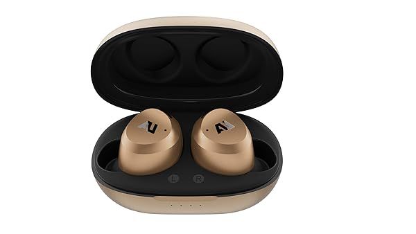 AU-Stream Hybrid Bluetooth Earbuds: Active Noise Cancelling, Touch Controls & Wireless Charging - Premium Sound in Gold