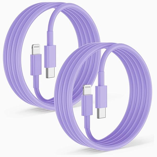 Citelect 2 Pack Fast Charger Cable 6ft USB-C to Lightning MFi Certified Purple for iPhone 14 13 12 11 Pro Max Mini XR XS and more