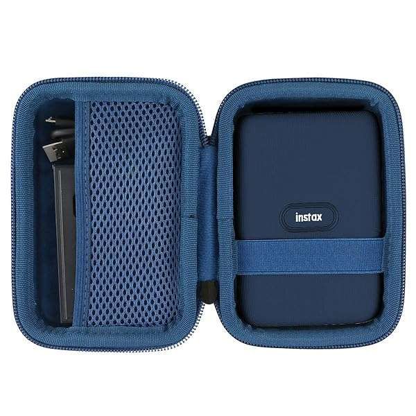 co2CREA Hard Travel Case for Fujifilm Instax Mini Link 3/2/1 - Black & Dark Denim Design