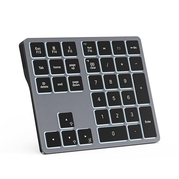 Doohoeek Backlit Bluetooth Numeric Keypad 34 Keys 7 Color Backlight for Laptops and Computers Gray