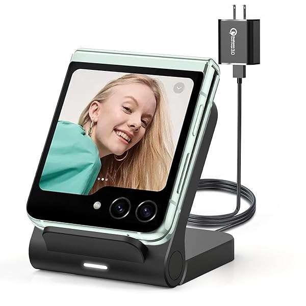 15W Fast Wireless Charger for Samsung Galaxy Z Flip 6/5/4/3 - Charging Stand with QC3.0 Adapter Included