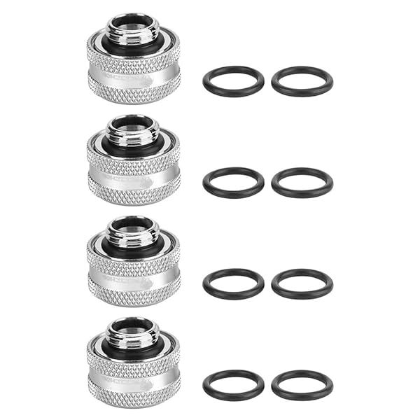 Fosa 4 Pcs/8 Pcs OD 16mm Water Cooling Compression Fittings for Acrylic Tubes - Silver Sealing Rings Included