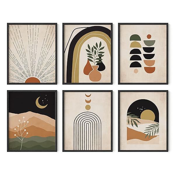 HAUS AND HUES Set of 6 Mid Century Modern Art Posters with Black Frames 8x10 for Stylish Wall Decor