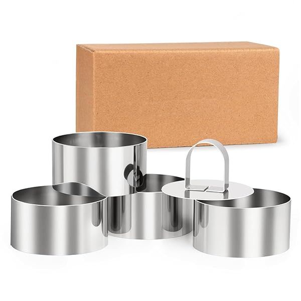 Hcirjhie Round Cake Ring Mold Set Stainless Steel 3 Inch Dessert Mousse Molds with Pusher and Lifter for Baking and Cooking