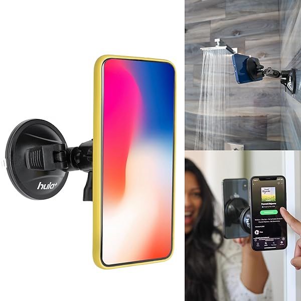 Hula Phone Holder Portable Mount Adjustable Rotation for Shower Mirror Kitchen Window Bathroom Ideal for TikTok Instagram Movies Music