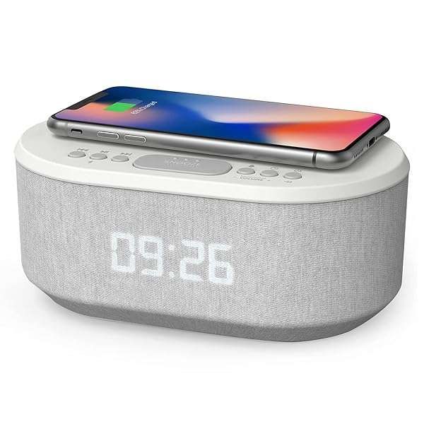 i-Box Dawn Alarm Clock: FM Radio, Bluetooth Speakers, Wireless Charging & Dimmable Night Light for Bedrooms