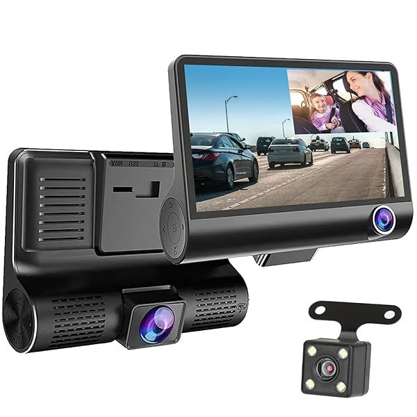 iMountek Dash Cam 1296P 3 Channel Car Camera Front Inside Rear 140 Degree Wide Angle Loop Recording G Sensor Motion Detection
