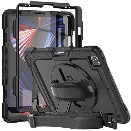 Herize iPad Pro 12.9 Case: Shockproof, Rugged, with Screen Protector & Pencil Holder - Compatible with 4th, 5th, 6th Gen - Black