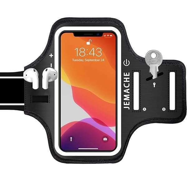 JEMACHE Water-Resistant Armband for iPhone 11-16 with Earphone Holder - Perfect for Gym & Running Workouts