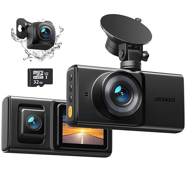iZEEKER 3 Channel Dash Cam Front and Rear 2K 1080P with Night Vision MicroSD Card for Cars Taxi Driver Accident Recording Parking Mode
