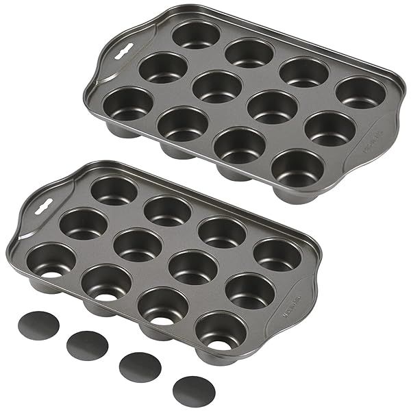 Kazozobi Mini Muffin Cheesecake Pan Set 2 Pack Nonstick 12 Cavity Removable Bottom for Easy Baking
