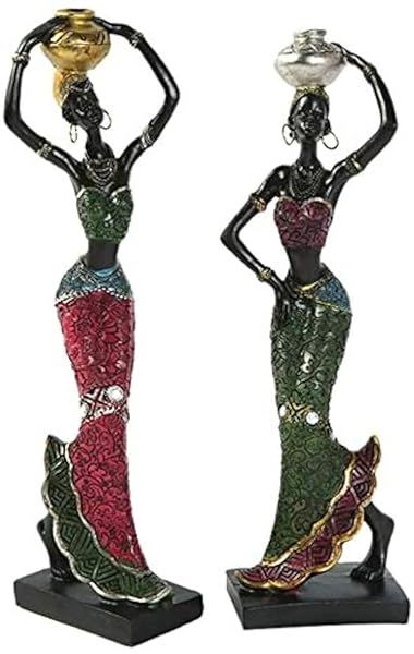 KoTTIYA 2pcs African Women Sculpture Figurines - Unique Tribal Decor & Collectible Art for Home Gifts