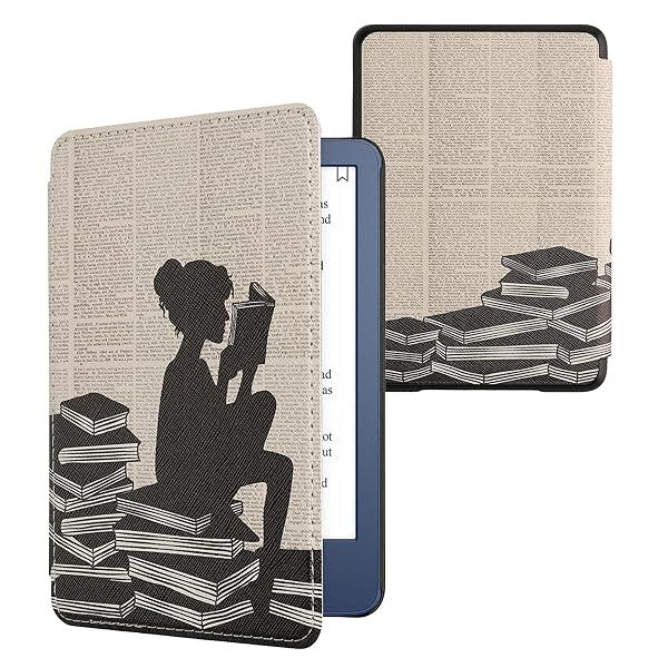 kwmobile Kindle Case (2022/2024) - Stylish Black/Beige eReader Cover for Girls & Book Lovers