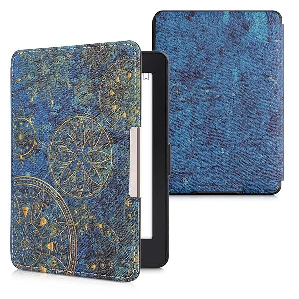 KWMobile Kindle Paperwhite Case - Golden Mandalas Yellow/Dark Blue eReader Cover