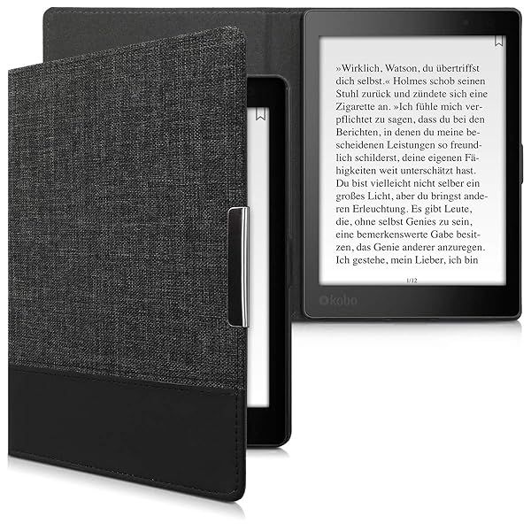 KWMobile Kobo Aura ONE Case - Durable PU Leather & Canvas E-Reader Cover in Anthracite/Black