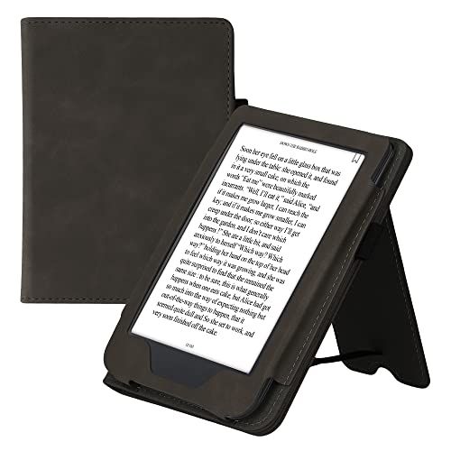 KWMobile Dark Grey Faux Nubuck Leather Case for Kobo Clara 2E & Tolino Shine 4 - Stylish e-Reader Flip Cover